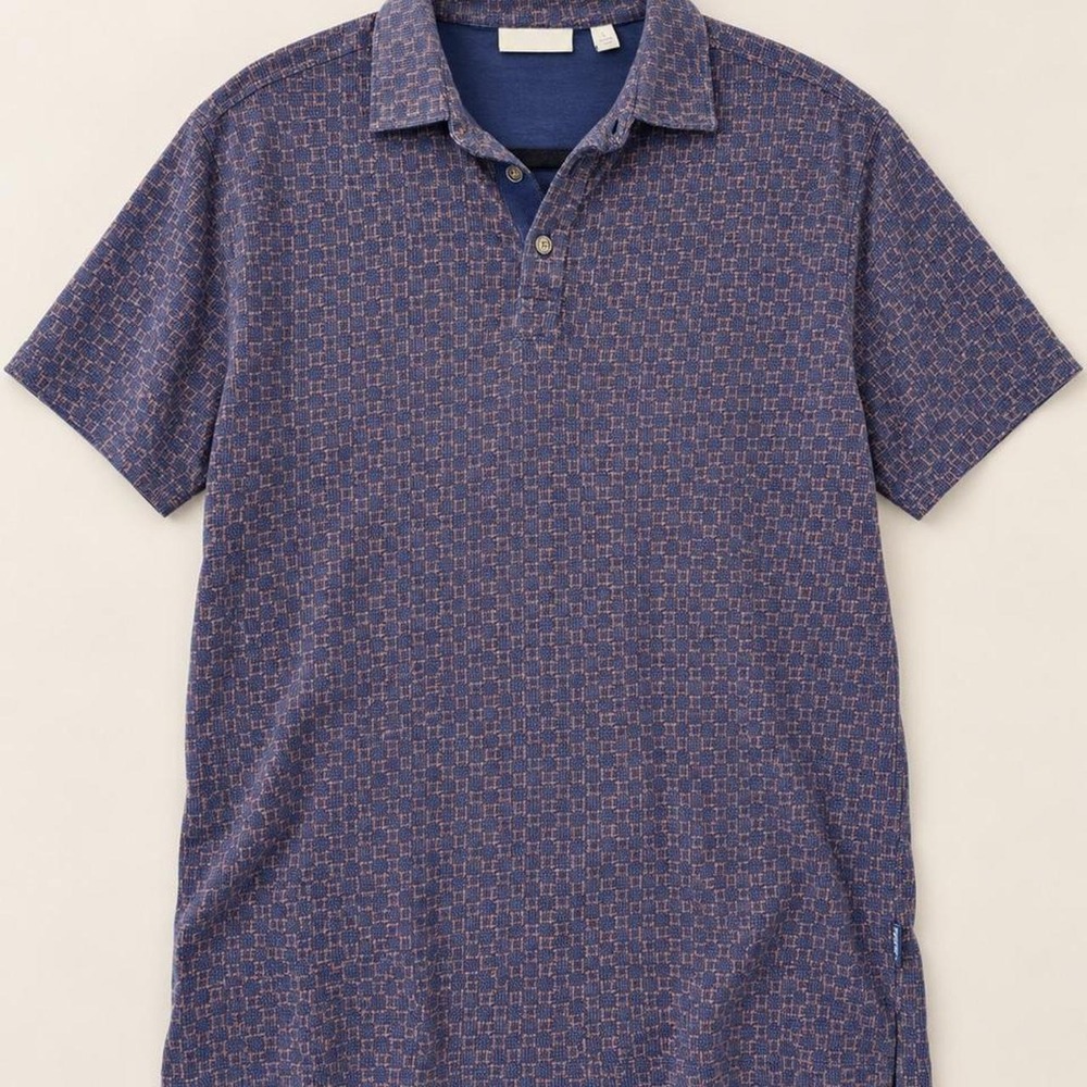 ROWM Navy & Peach Geometric Polo — Men's Large